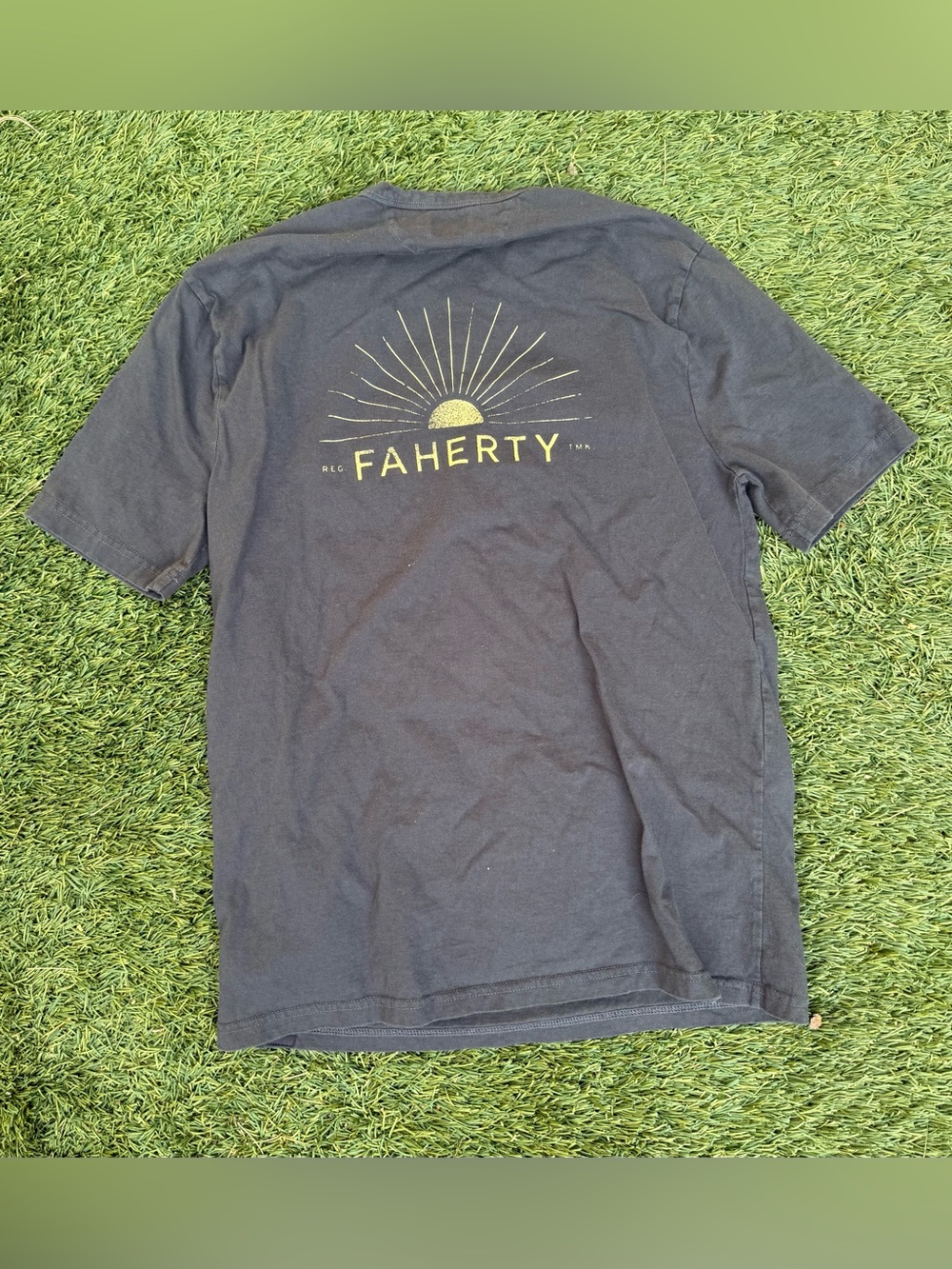 Faherty Black Tee with Yellow Sun Graphic